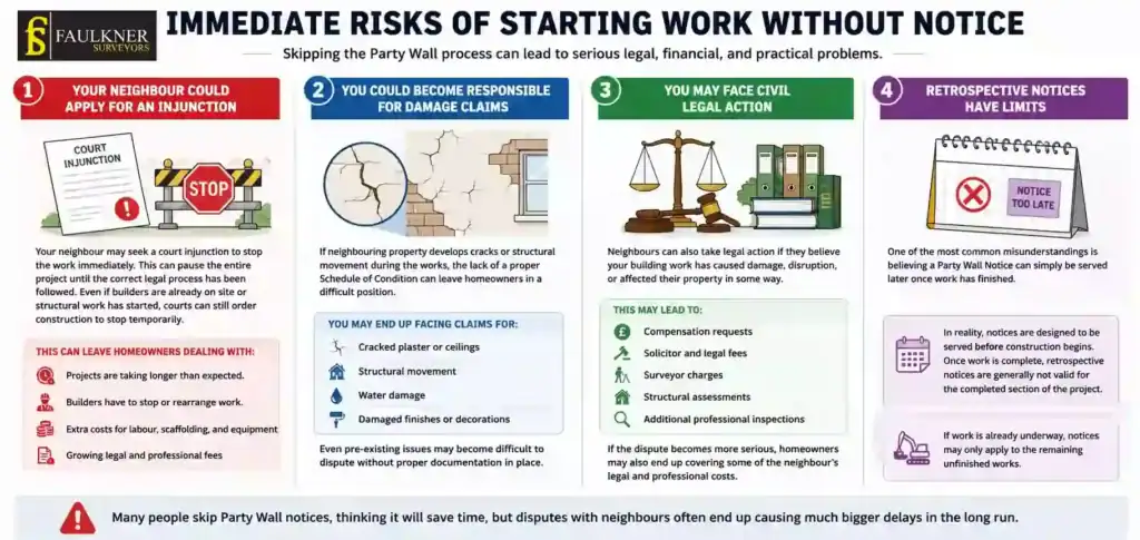What Happens If You Start Work Without a Party Wall Notice? 1 Immediate Risks of Starting Work Without Party Wall Notice Camberley