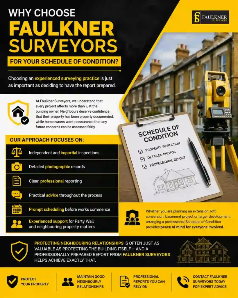 Schedule of Condition: What It Is and Why It Protects Both Neighbours 3 Why Choose Faulkner Surveyors for Your Schedule of Condition Camberley?